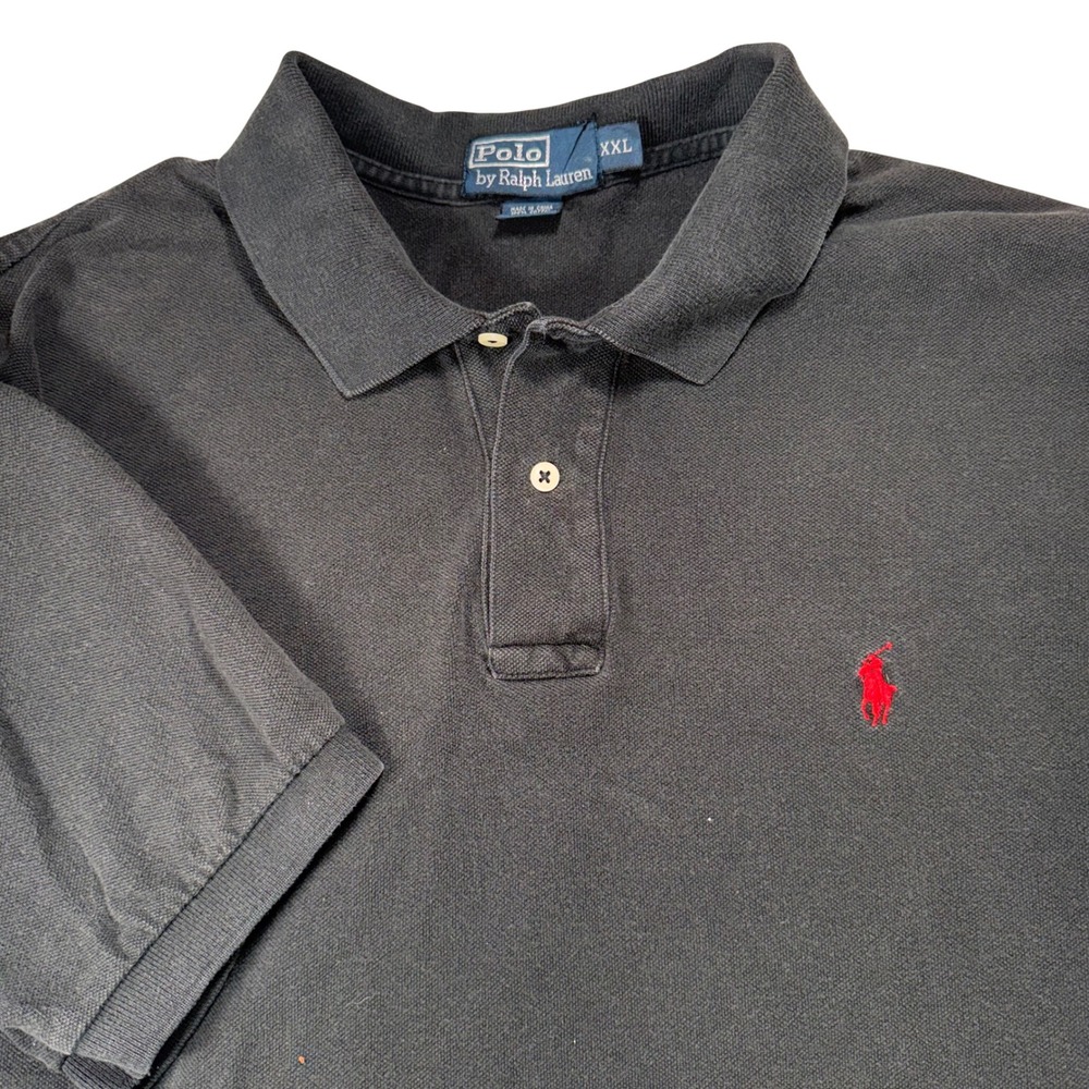 Polo Ralph Lauren Mens XXL Black Pique Cotton Short Sleeve Pony Logo Polo Shirt